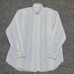 Brioni Neiman Marcus Mens Large Blue White Button Up Long Sleeve Striped FLAWS